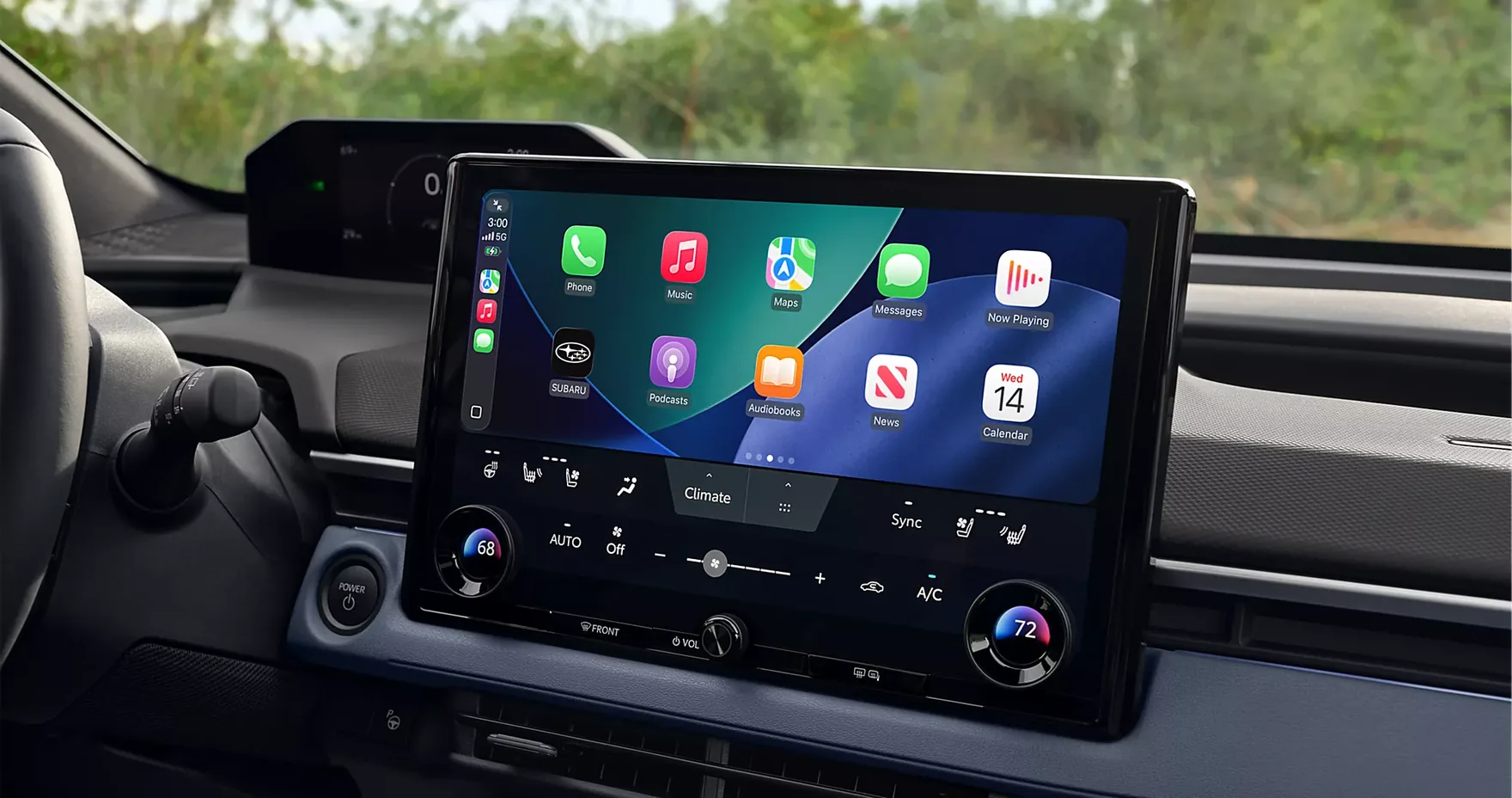 The 14-inch touchscreen and cabin of the 2026 Subaru Trailseeker