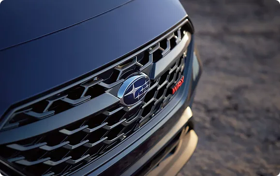 Close-up of the WRX front grille and Subaru badge