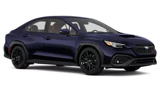Dark blue 2026 Subaru WRX Limited in three-quarter view