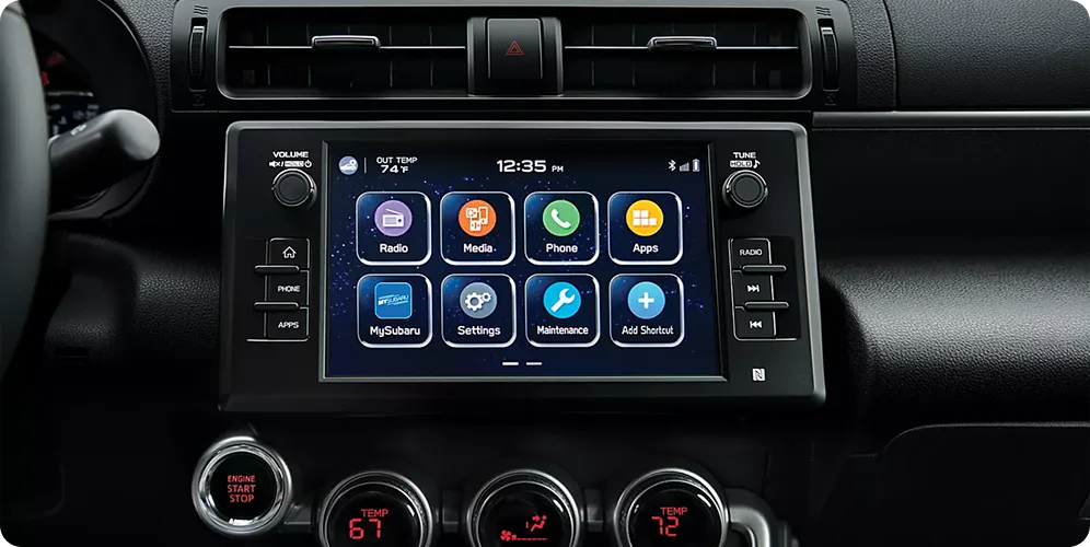 The BRZ 8-inch touchscreen and climate controls on the center stack