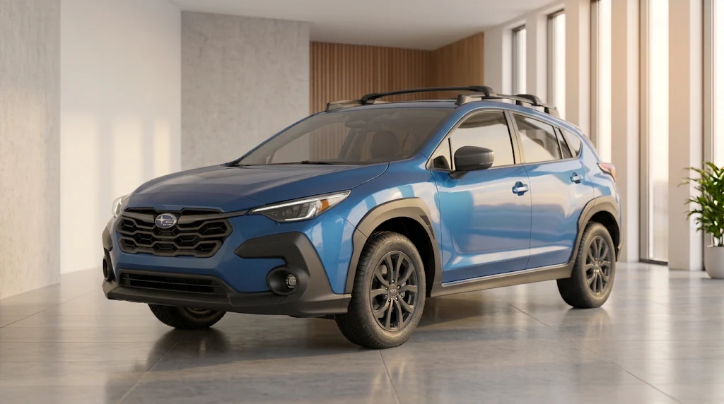 A Subaru Crosstrek SUV in a bright showroom