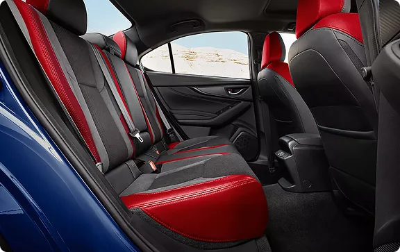 WRX rear seats in red and black upholstery