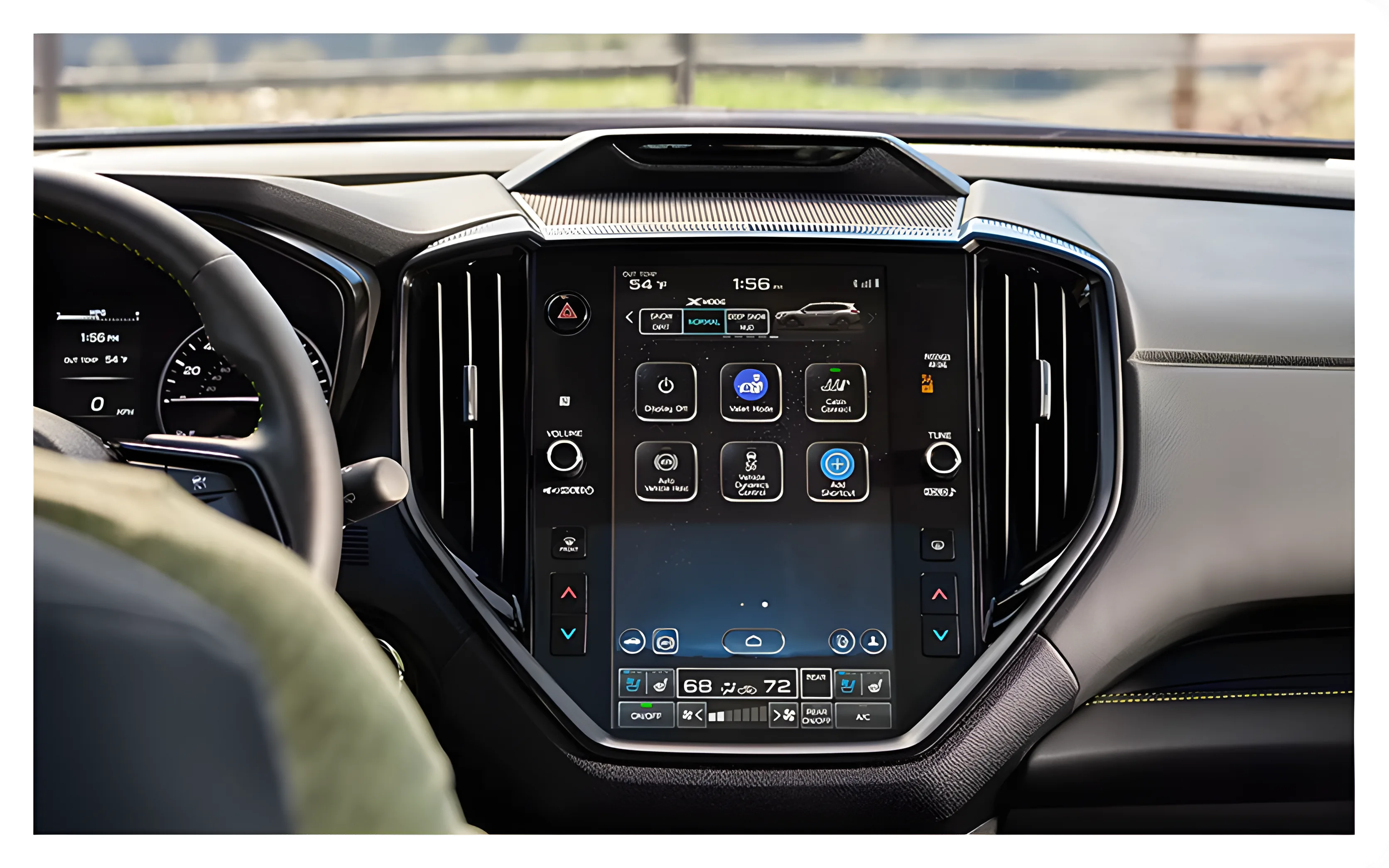 Subaru Ascent steering wheel and center touchscreen with Cabin Connect controls
