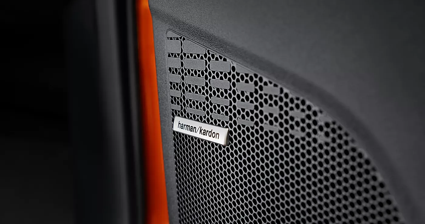 A Harman Kardon speaker grille inside the 2026 Subaru Trailseeker
