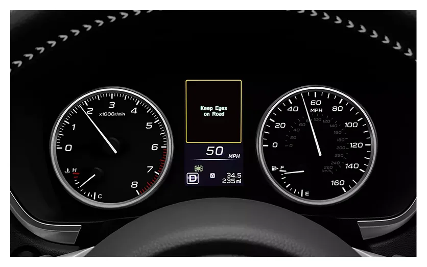 Subaru Ascent gauge cluster showing a DriverFocus attention alert