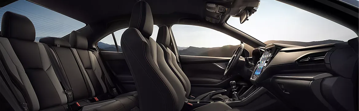 WRX cabin viewed through the open driver’s door