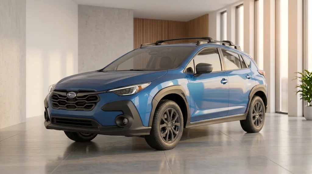 A Subaru Crosstrek SUV in a bright showroom