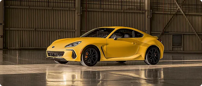 Yellow BRZ Series.Yellow parked inside a industrial hangar