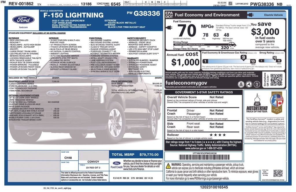 Used 2023 Ford F-150 Lightning Lariat Truck