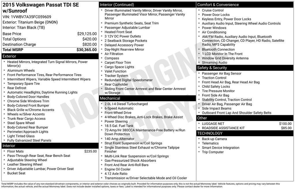 2015 Volkswagen Passat 2.0L SE w/Sunroof TDI's photo