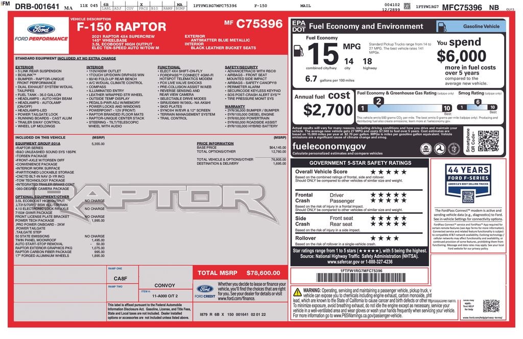 Used 2021 Ford F-150 Raptor Truck