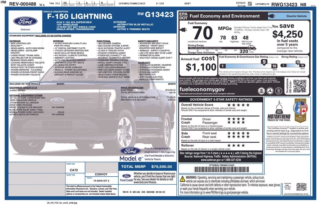 Used 2024 Ford F-150 Lightning Lariat Truck