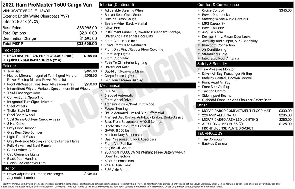 2020 RAM ProMaster 1500 136" WB High Roof's photo