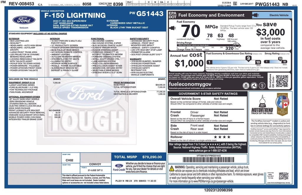 Used 2023 Ford F-150 Lightning Lariat Truck
