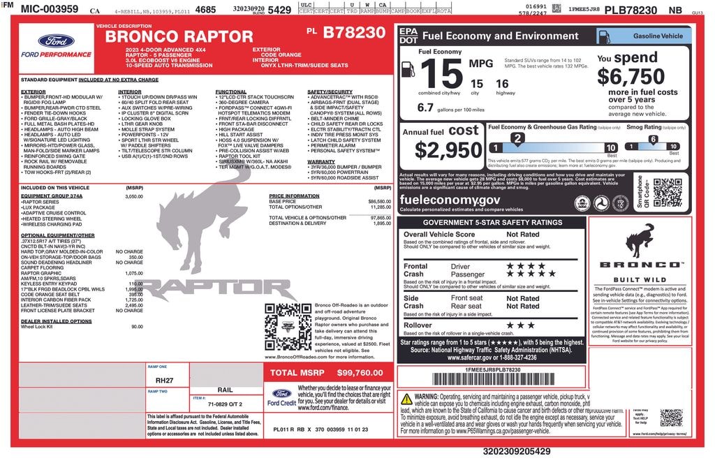 Used 2023 Ford Bronco Raptor SUV