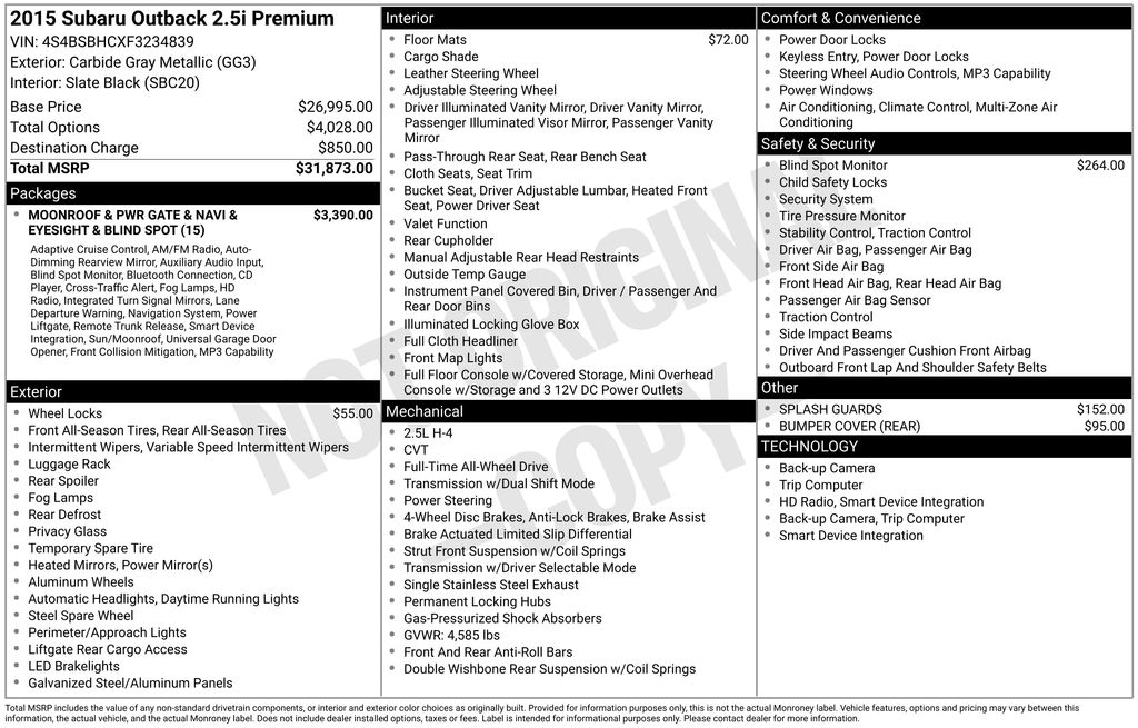 2015 Subaru Outback Premium's photo