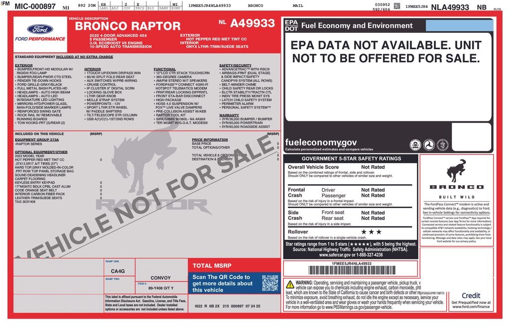 Used 2022 Ford Bronco Raptor SUV