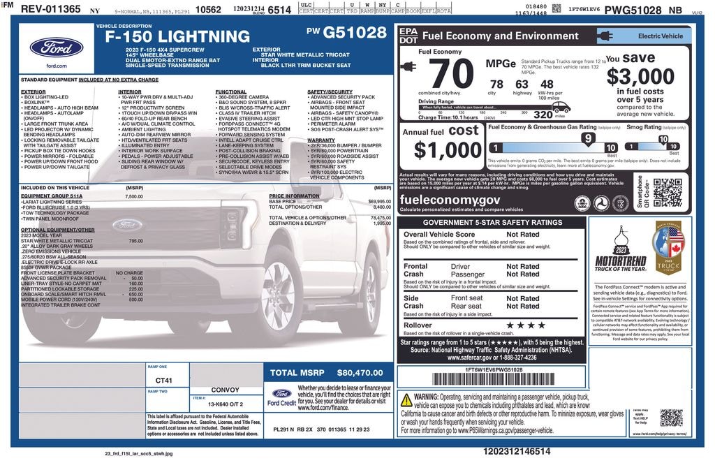 Used 2023 Ford F-150 Lightning Lariat Truck