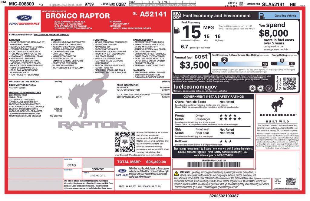 Used 2025 Ford Bronco Raptor SUV