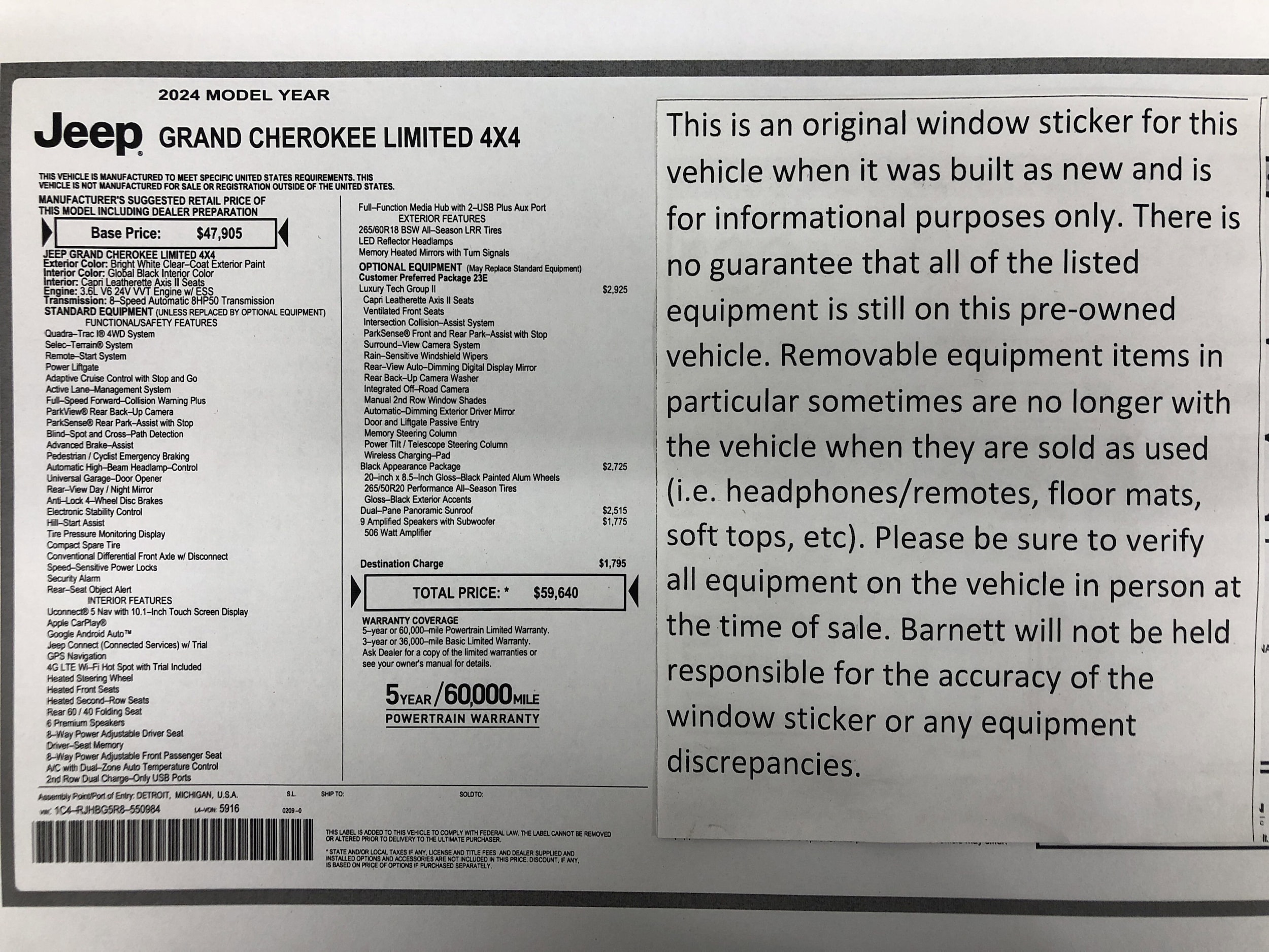 Used 2024 Jeep Grand Cherokee Limited with VIN 1C4RJHBG5R8550984 for sale in White Bear Lake, Minnesota