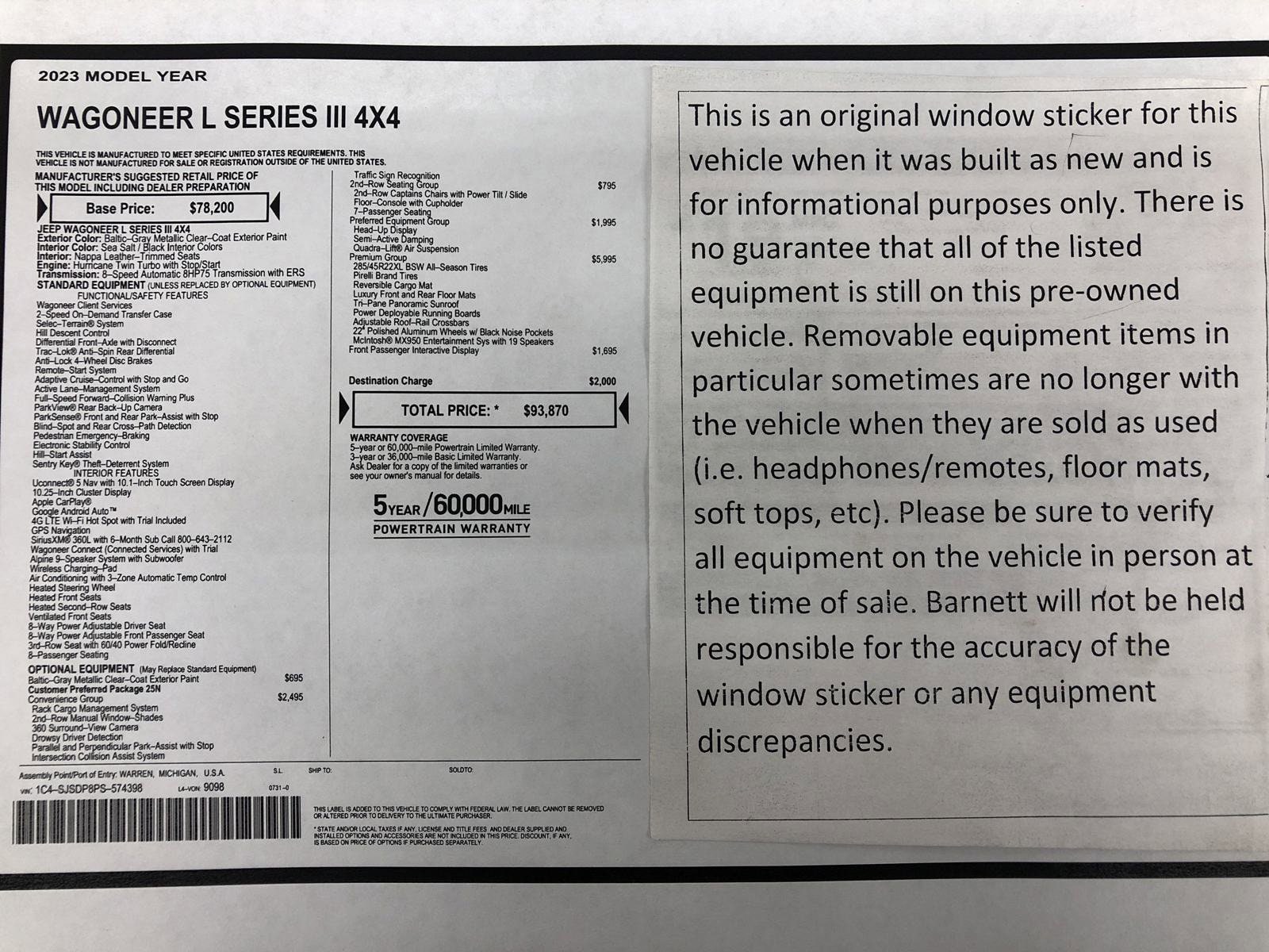 Used 2023 Jeep Wagoneer L Series III with VIN 1C4SJSDP8PS574398 for sale in White Bear Lake, Minnesota