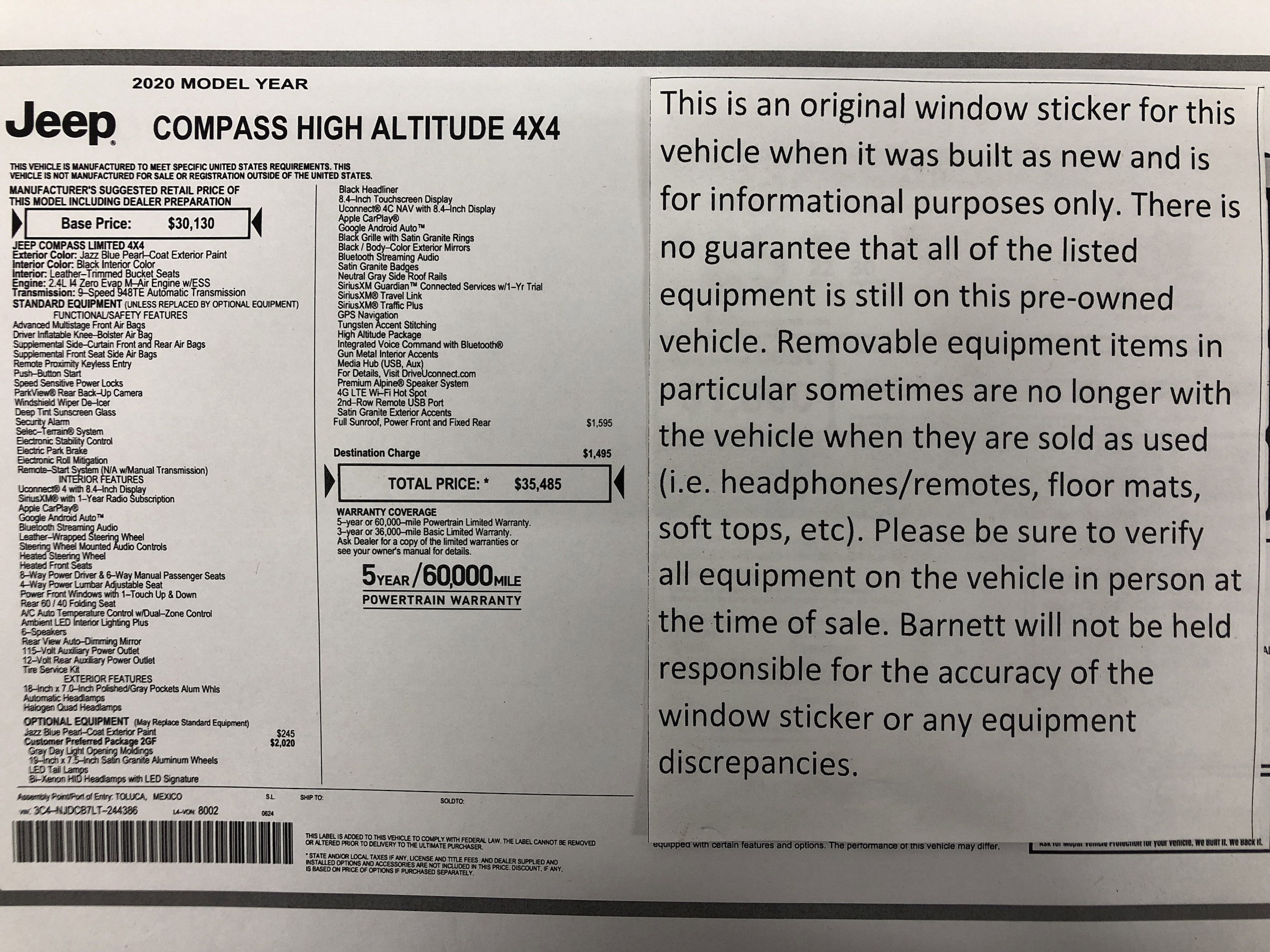 Used 2020 Jeep Compass High Altitude with VIN 3C4NJDCB7LT244386 for sale in White Bear Lake, Minnesota