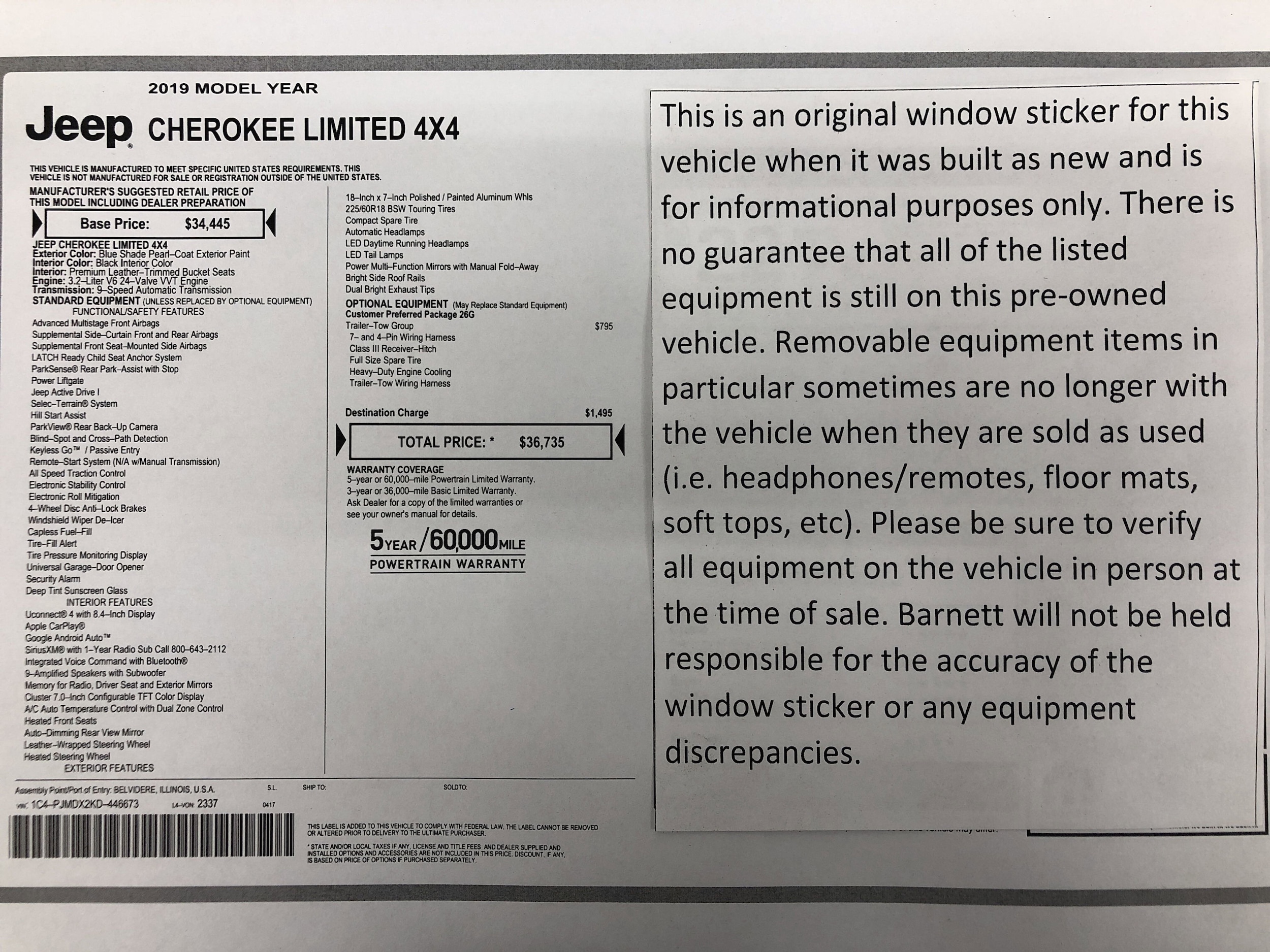 Used 2019 Jeep Cherokee Limited with VIN 1C4PJMDX2KD446673 for sale in White Bear Lake, Minnesota