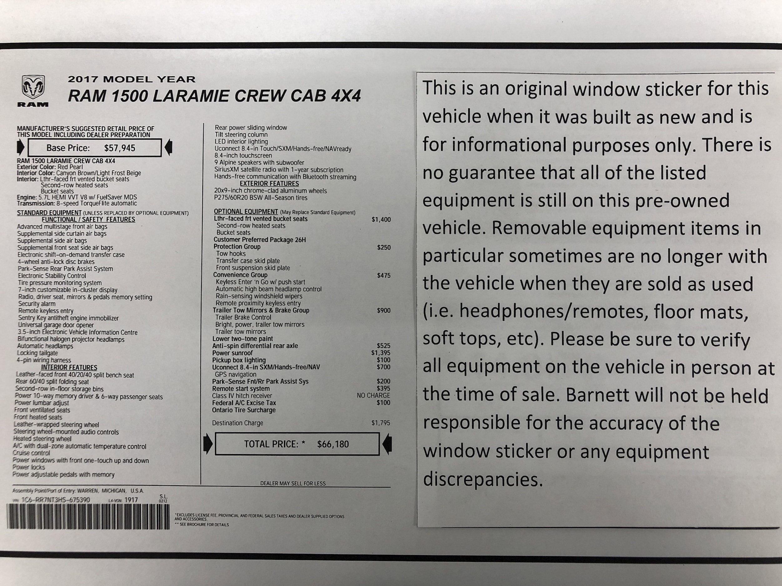 Used 2017 RAM Ram 1500 Laramie with VIN 1C6RR7NT3HS675390 for sale in White Bear Lake, MN