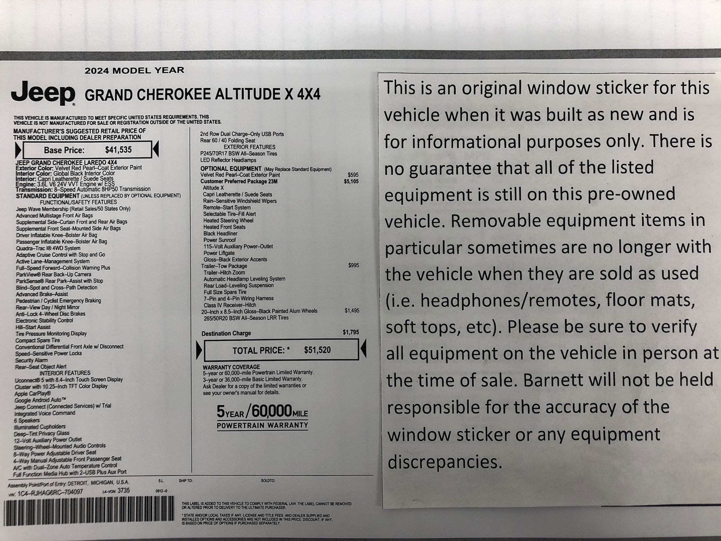 Used 2024 Jeep Grand Cherokee Altitude with VIN 1C4RJHAG6RC704097 for sale in Saint Paul, Minnesota