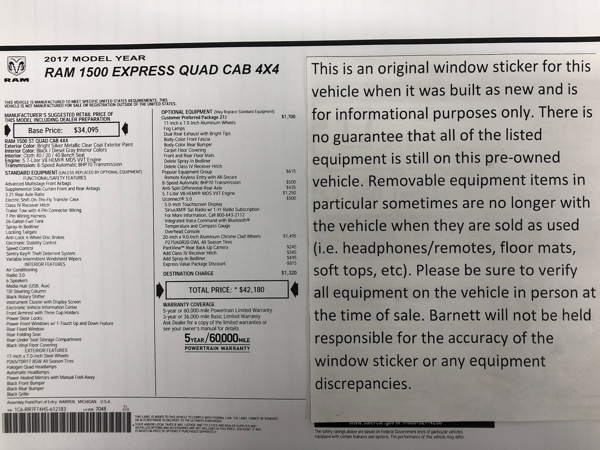 Used 2017 RAM Ram 1500 Pickup Express with VIN 1C6RR7FT4HS612183 for sale in Saint Paul, Minnesota