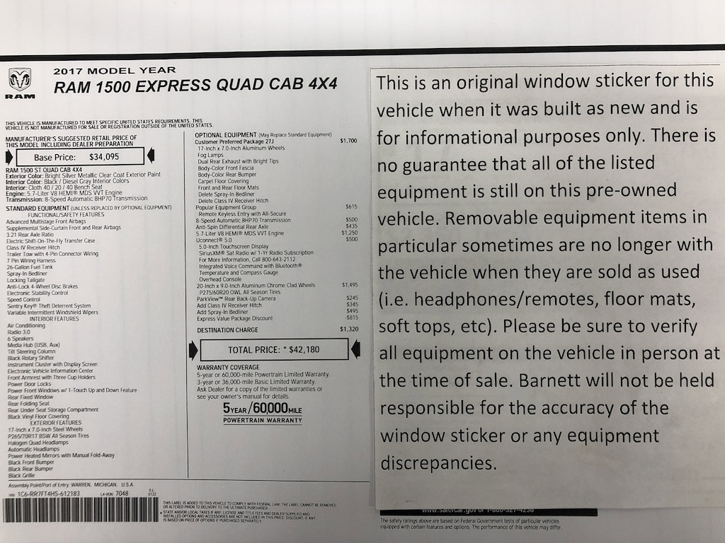 Used 2017 Ram 1500 Express Truck Quad Cab
