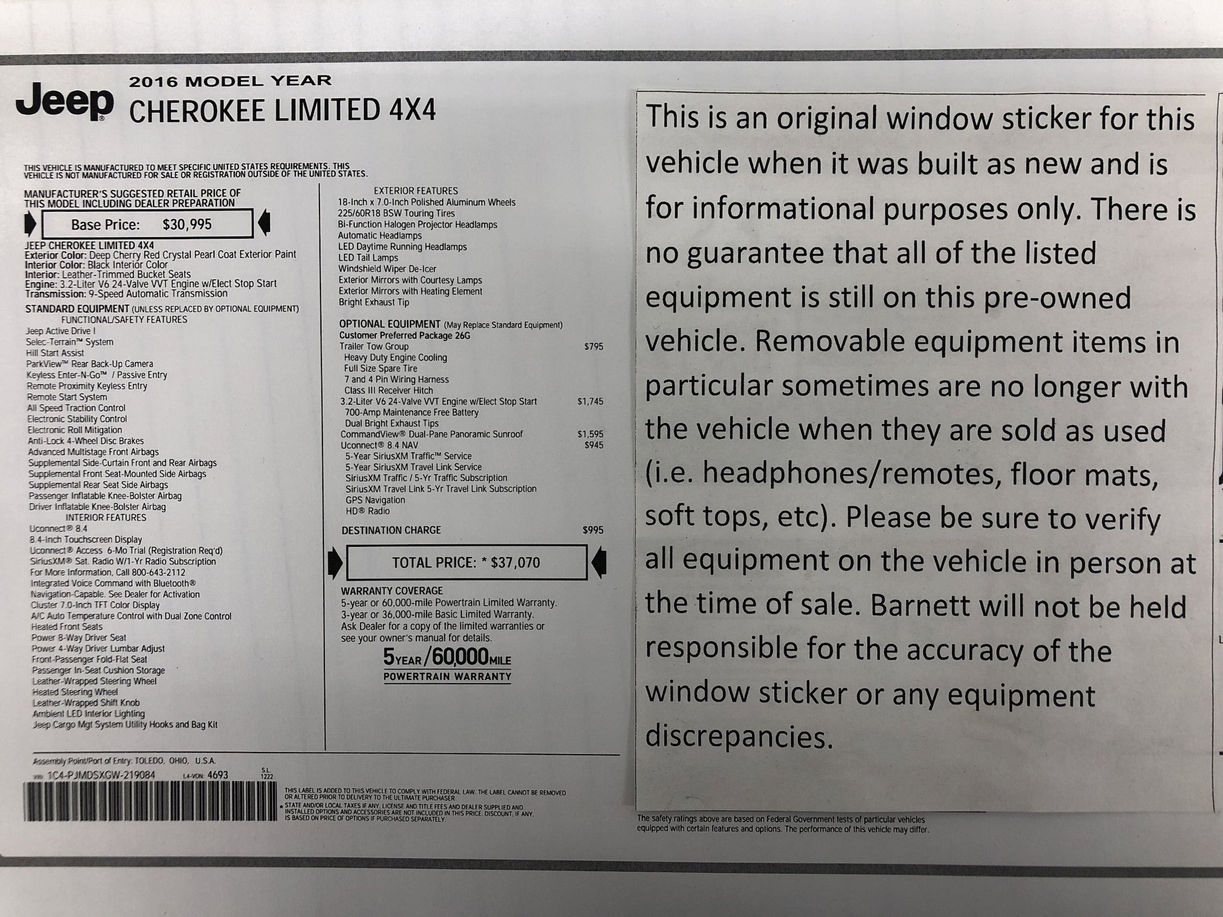 Used 2016 Jeep Cherokee Limited with VIN 1C4PJMDSXGW219084 for sale in Saint Paul, Minnesota