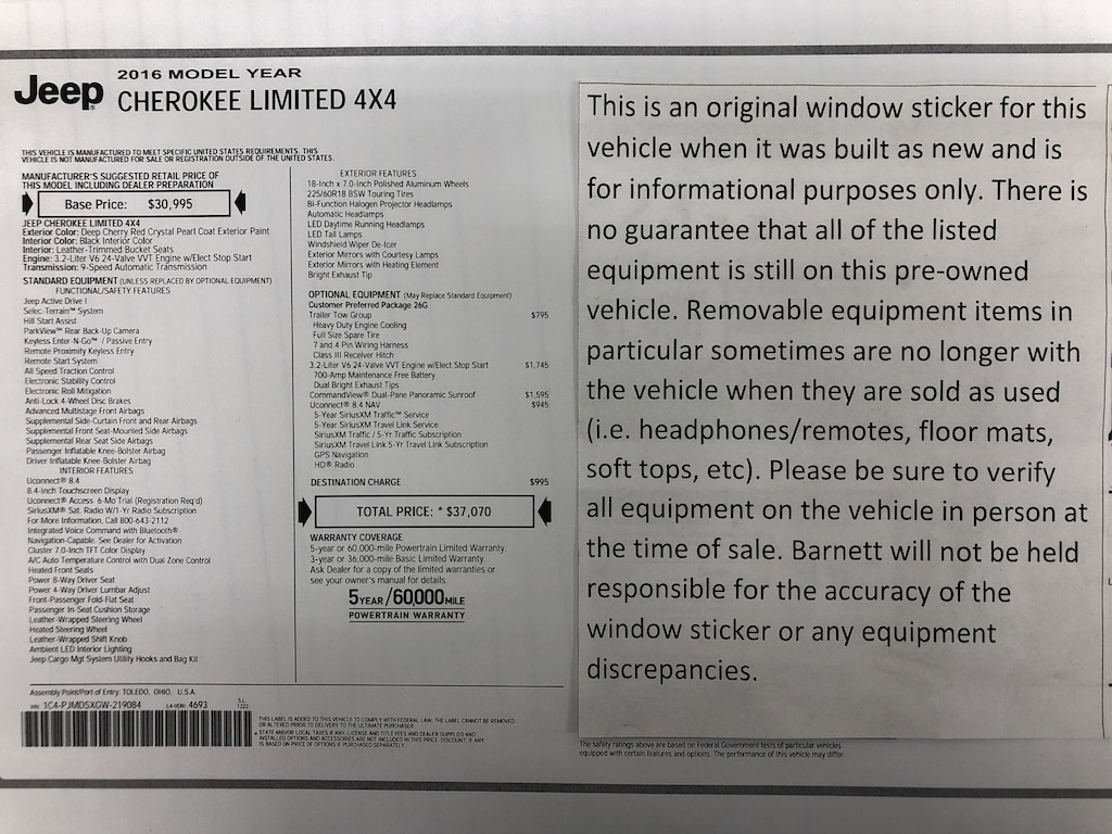 Used 2016 Jeep Cherokee Limited SUV