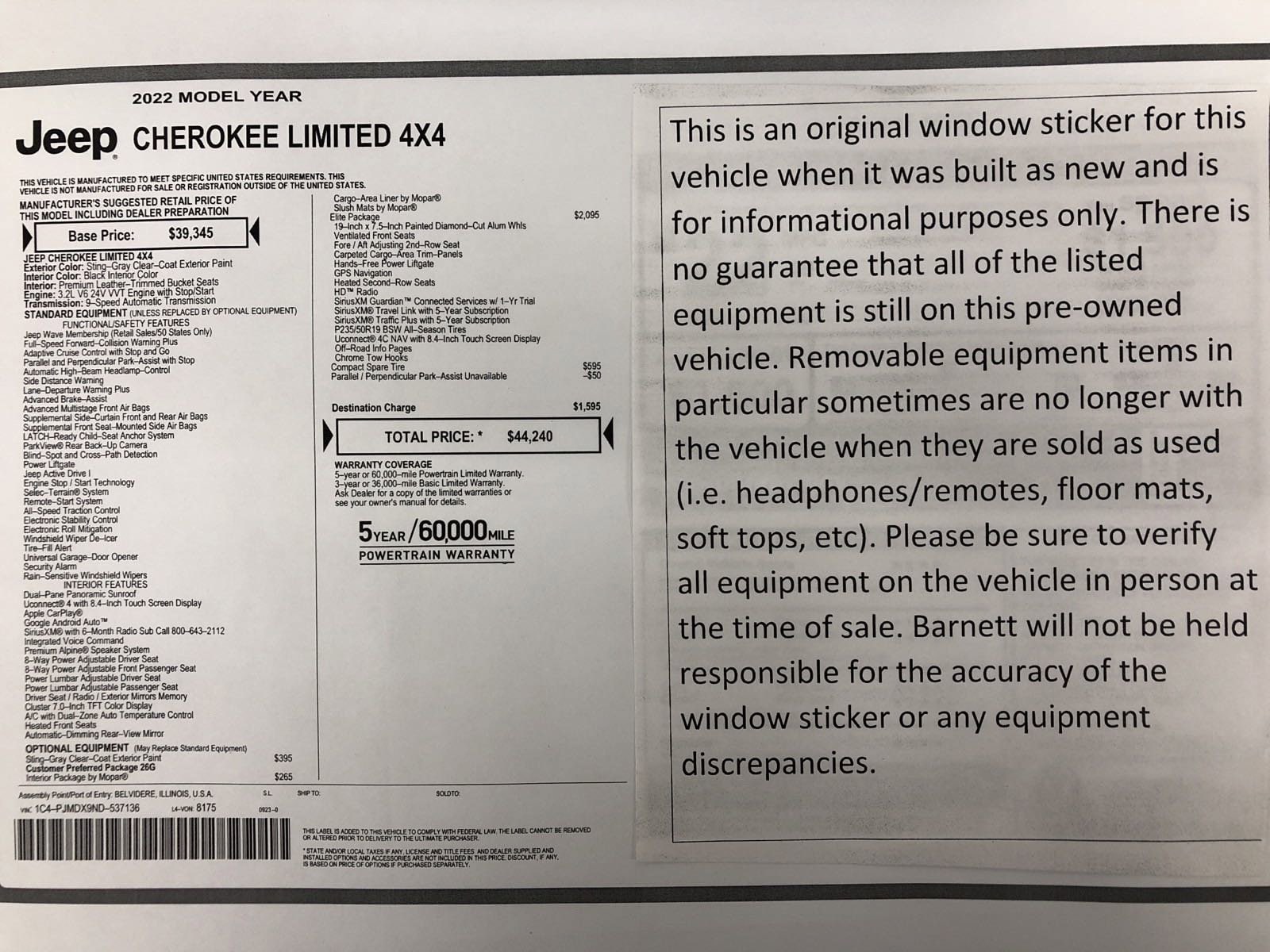 Used 2022 Jeep Cherokee Limited with VIN 1C4PJMDX9ND537136 for sale in White Bear Lake, Minnesota