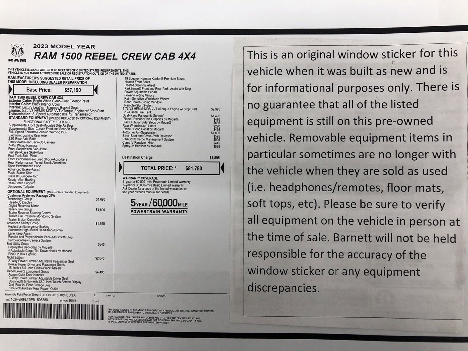 Used 2023 RAM Ram 1500 Pickup Rebel with VIN 1C6SRFLT0PN506388 for sale in White Bear Lake, Minnesota