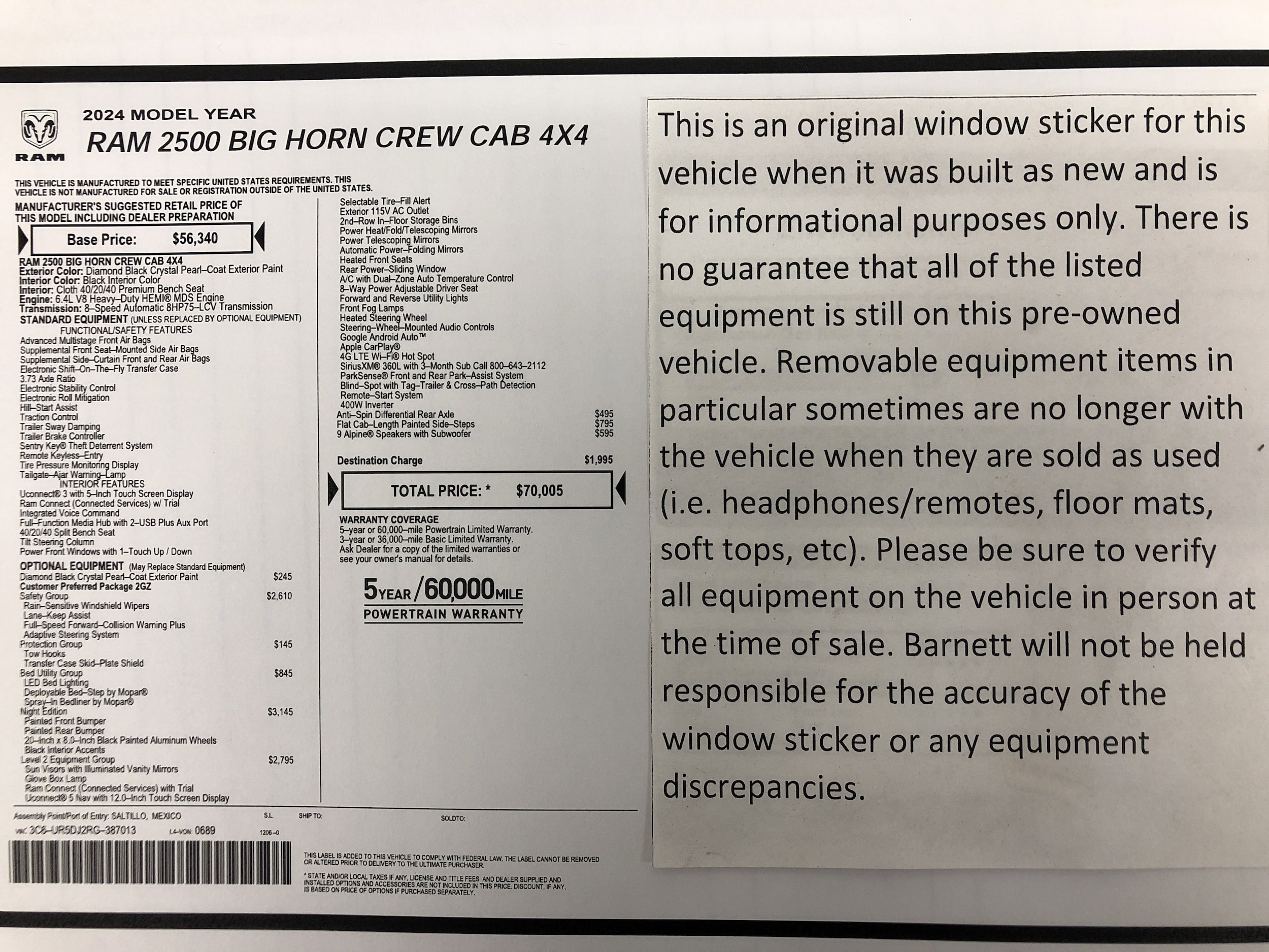 Used 2024 RAM Ram 2500 Pickup Big Horn with VIN 3C6UR5DJ2RG387013 for sale in Saint Paul, Minnesota