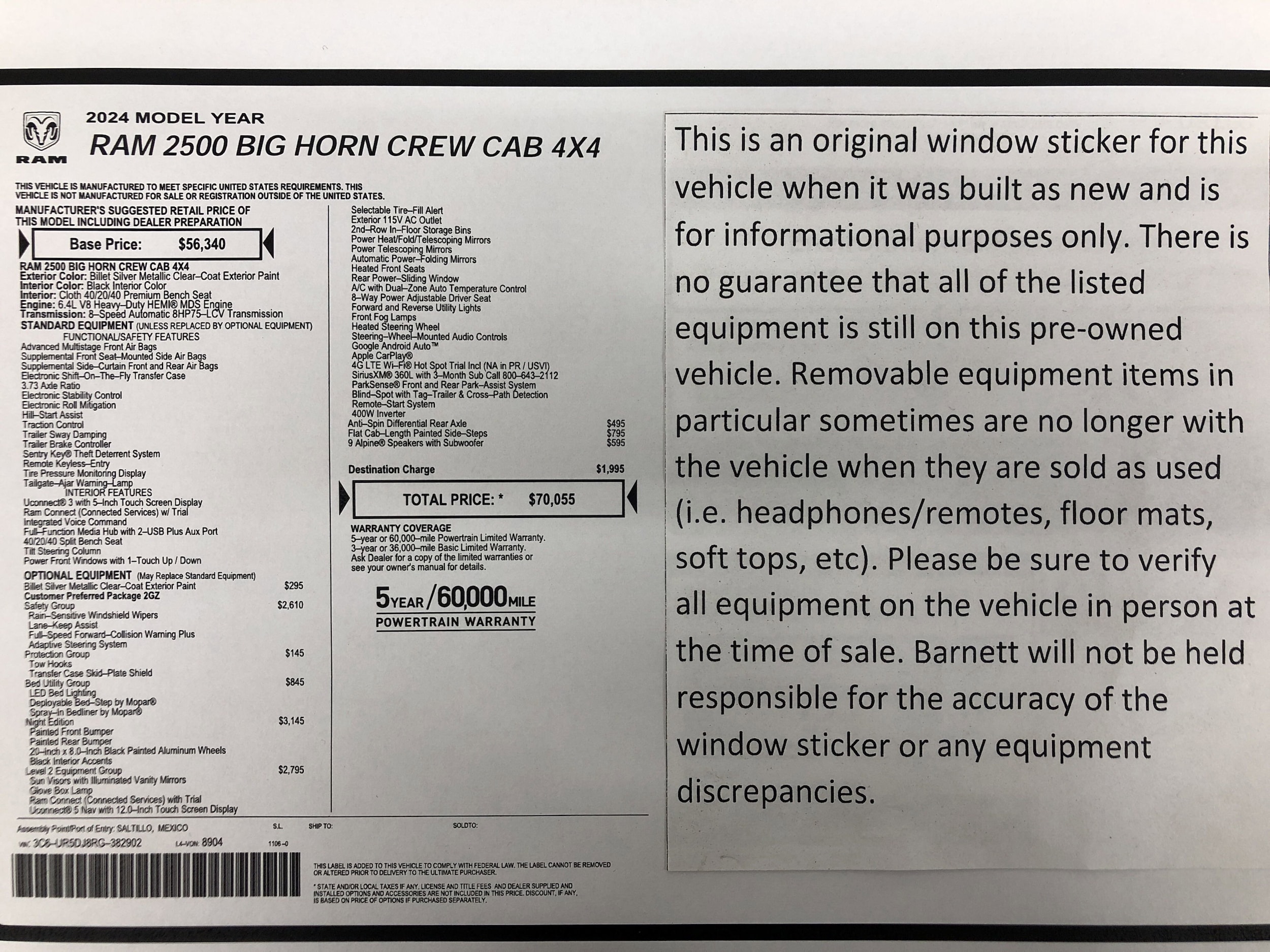 Used 2024 RAM Ram 2500 Pickup Big Horn with VIN 3C6UR5DJ8RG382902 for sale in Saint Paul, Minnesota