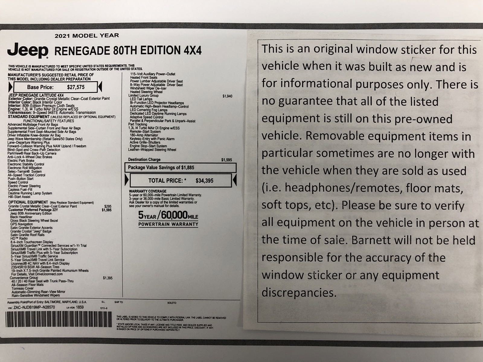 Used 2021 Jeep Renegade 80TH Edition with VIN ZACNJDB19MPN28570 for sale in White Bear Lake, Minnesota