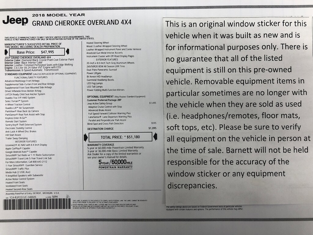 Used 2018 Jeep Grand Cherokee Overland SUV
