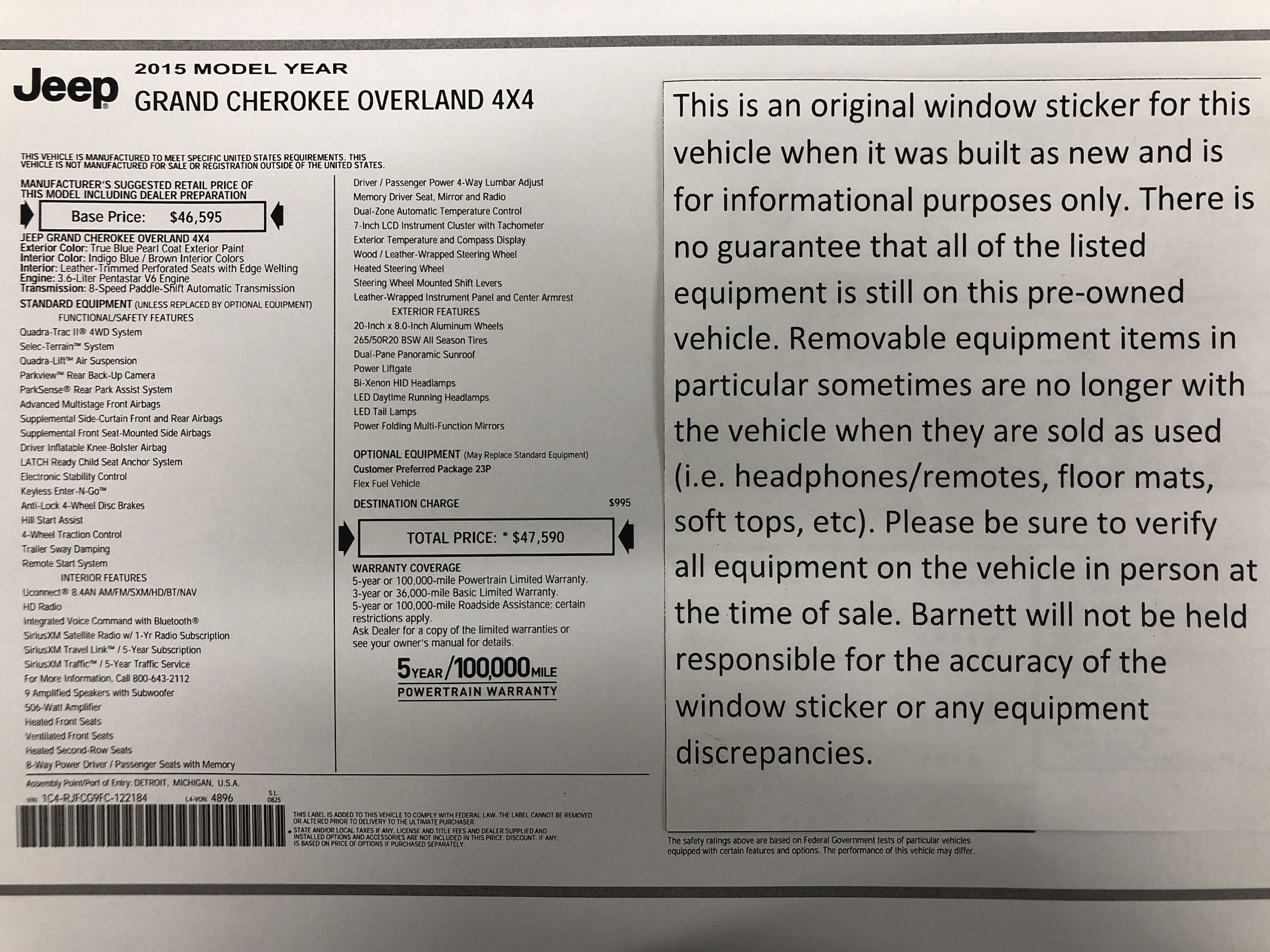 Used 2015 Jeep Grand Cherokee Overland with VIN 1C4RJFCG9FC122184 for sale in White Bear Lake, Minnesota