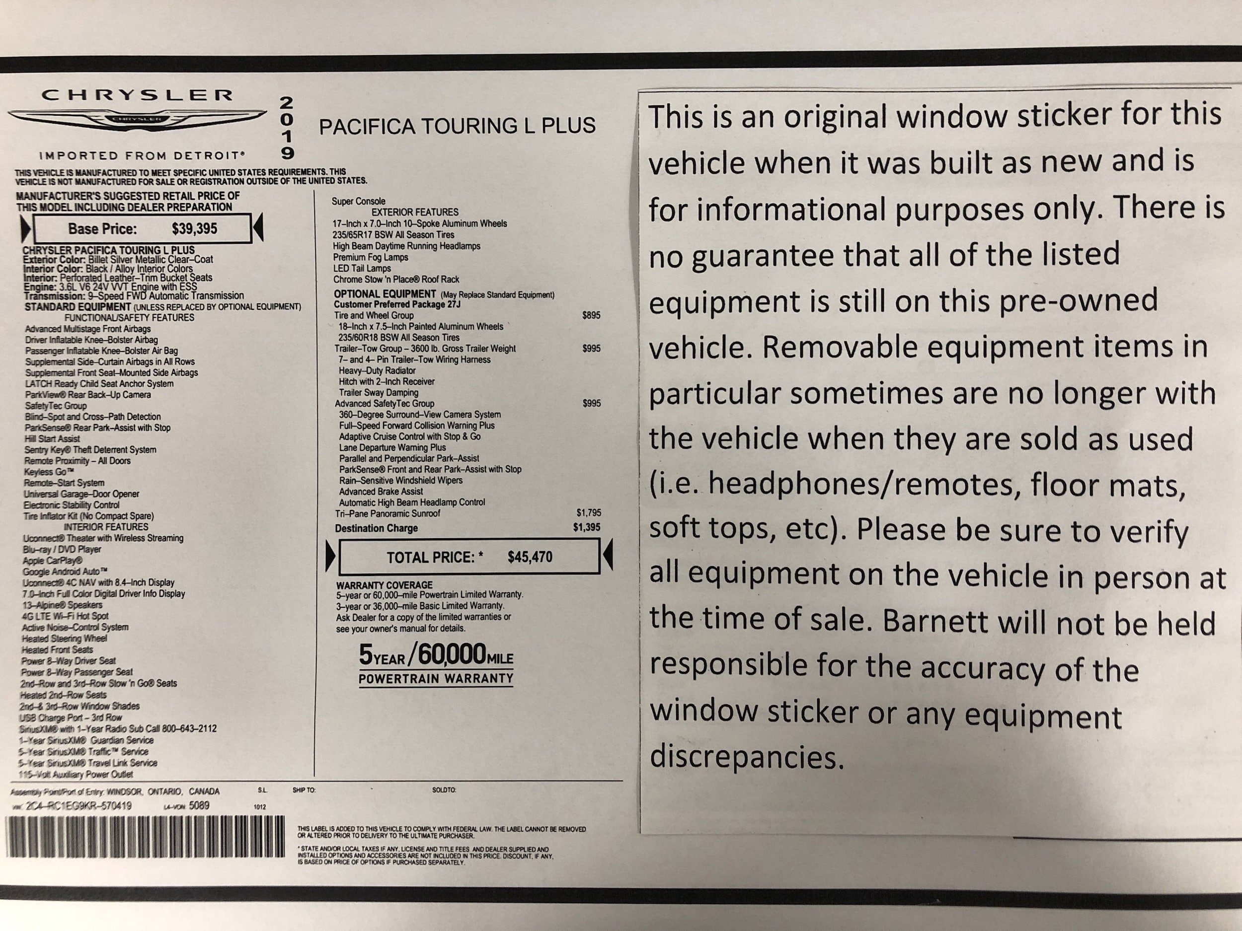 Used 2019 Chrysler Pacifica Touring L Plus with VIN 2C4RC1EG9KR570419 for sale in White Bear Lake, Minnesota