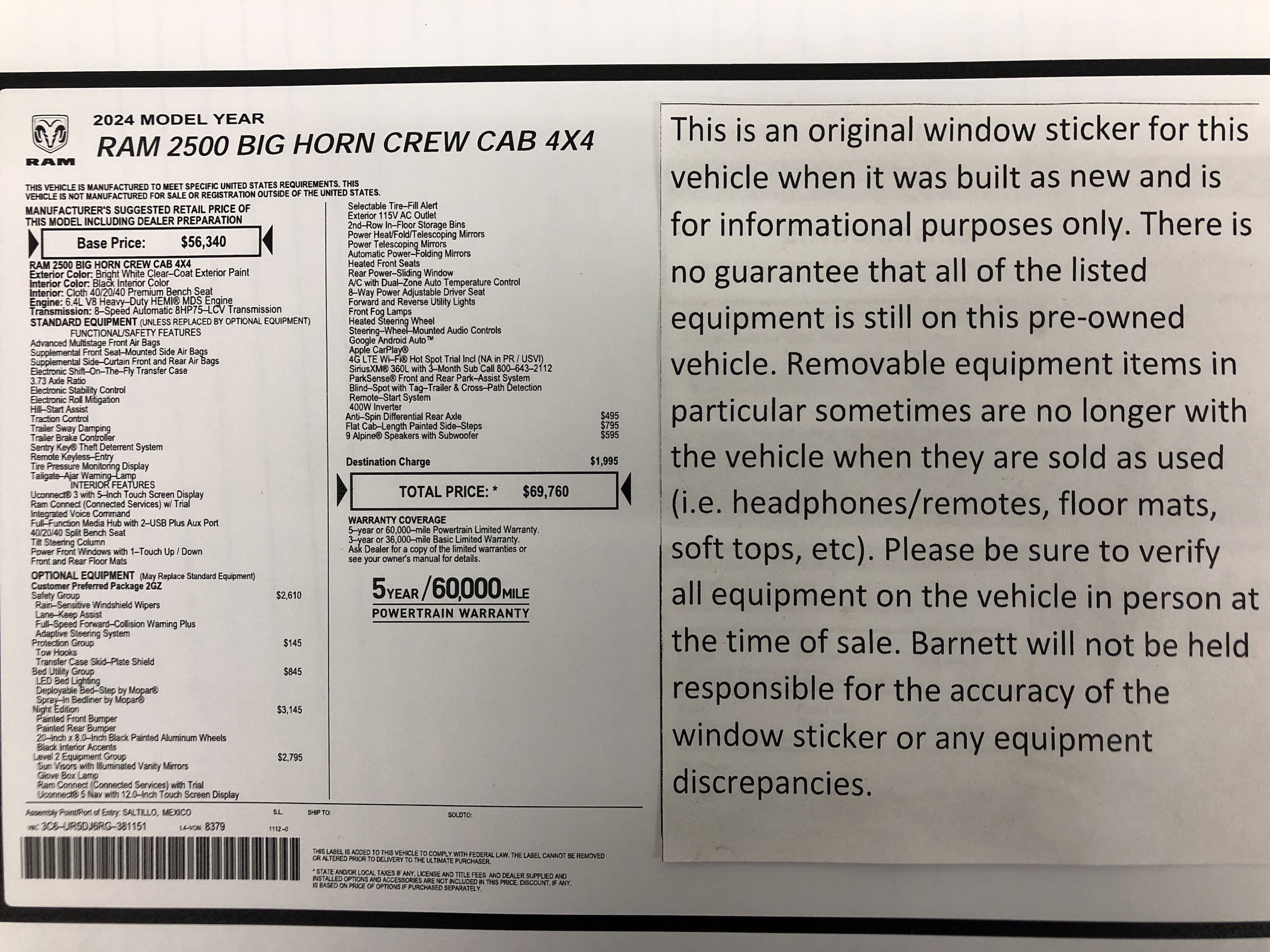 Used 2024 RAM Ram 2500 Pickup Big Horn with VIN 3C6UR5DJ6RG381151 for sale in Saint Paul, Minnesota