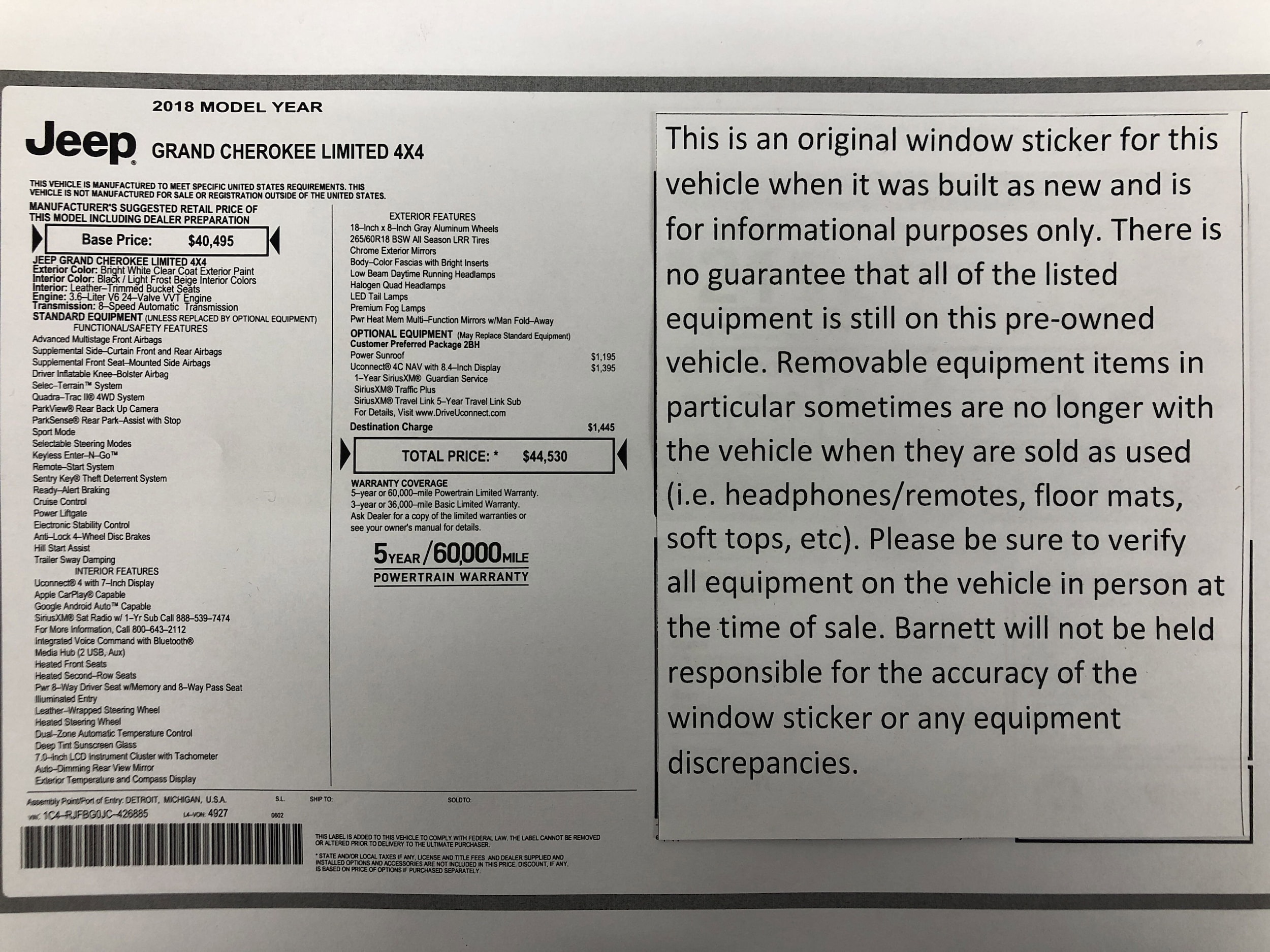 Used 2018 Jeep Grand Cherokee Limited with VIN 1C4RJFBG0JC426885 for sale in White Bear Lake, Minnesota