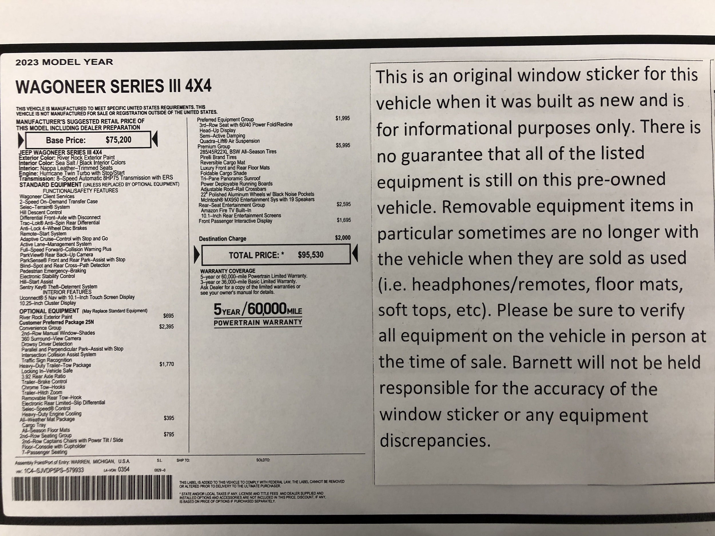 Used 2023 Jeep Wagoneer Series III with VIN 1C4SJVDP5PS579933 for sale in White Bear Lake, Minnesota