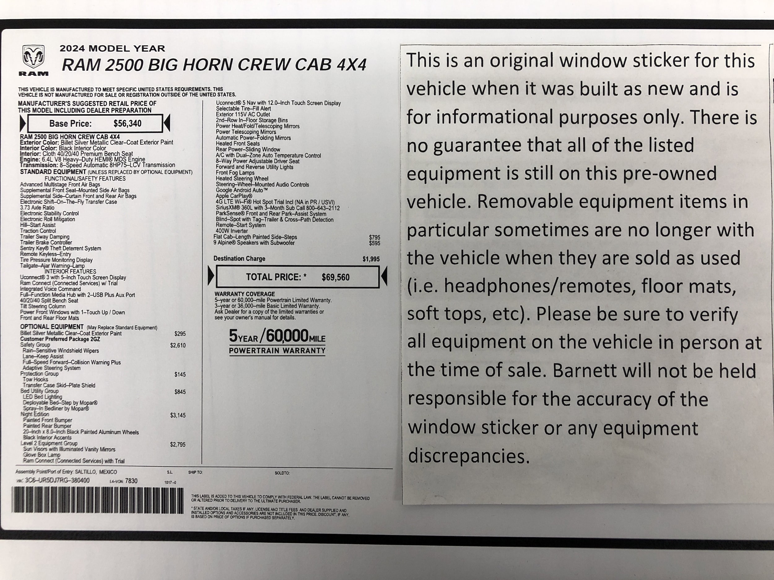 Used 2024 RAM Ram 2500 Pickup Big Horn with VIN 3C6UR5DJ7RG380400 for sale in Saint Paul, Minnesota