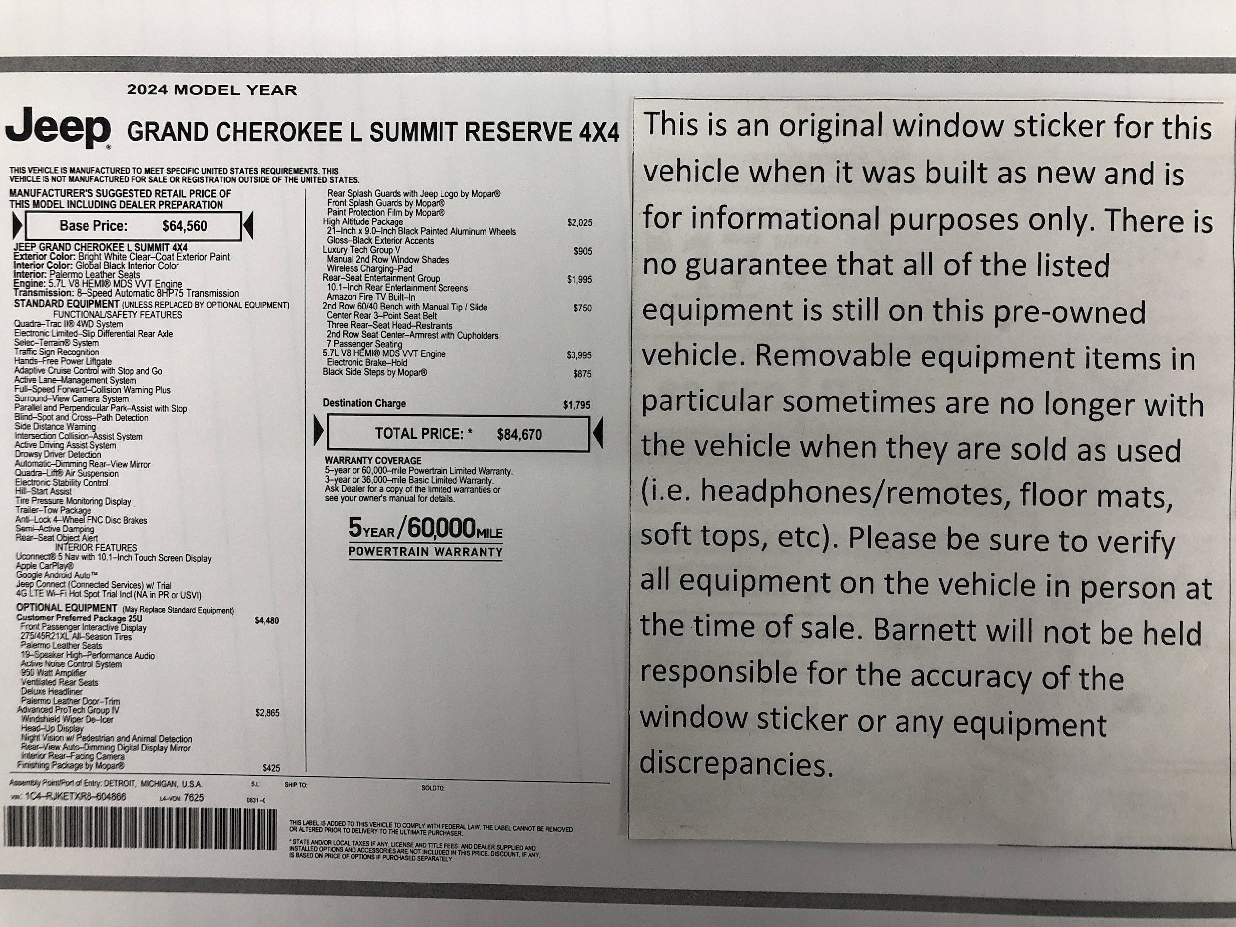 Certified 2024 Jeep Grand Cherokee L Summit Reserve with VIN 1C4RJKETXR8604866 for sale in Saint Paul, Minnesota