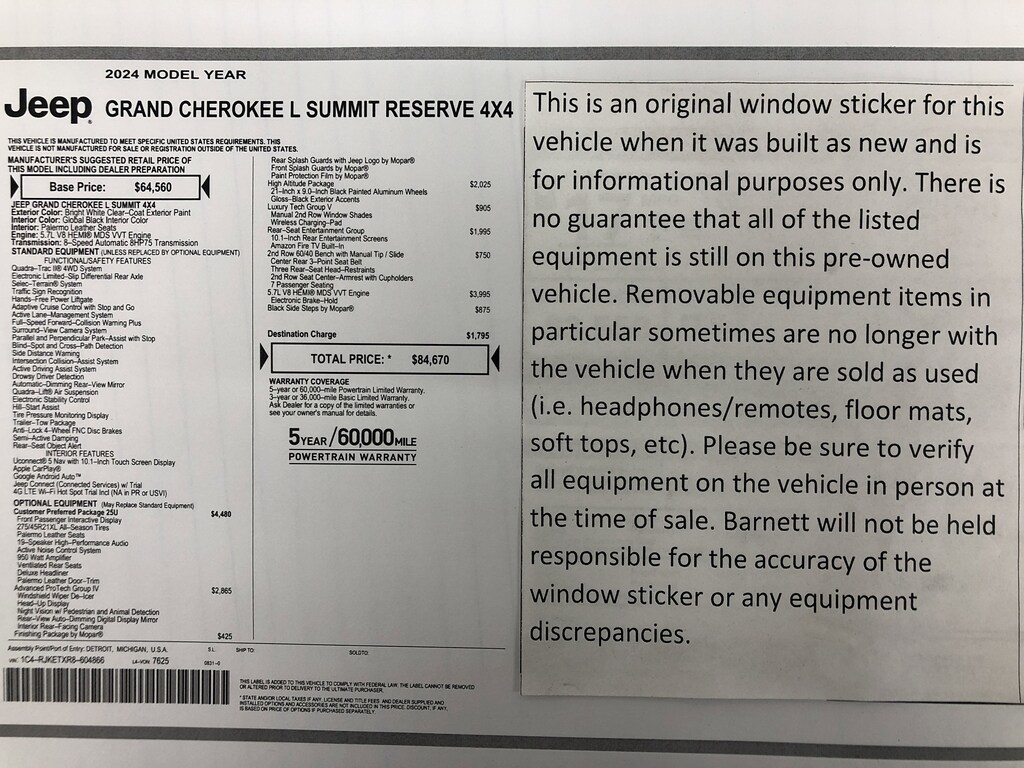 Certified 2024 Jeep Grand Cherokee L Summit Reserve SUV