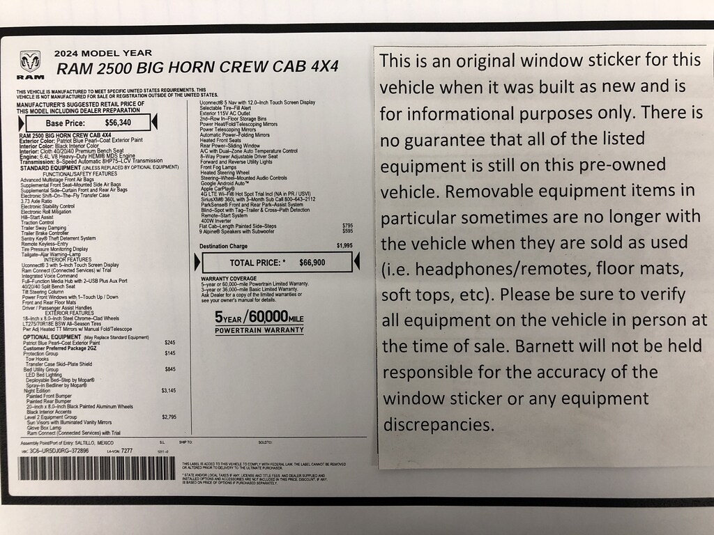 Used 2024 Ram 2500 Big Horn Truck Crew Cab