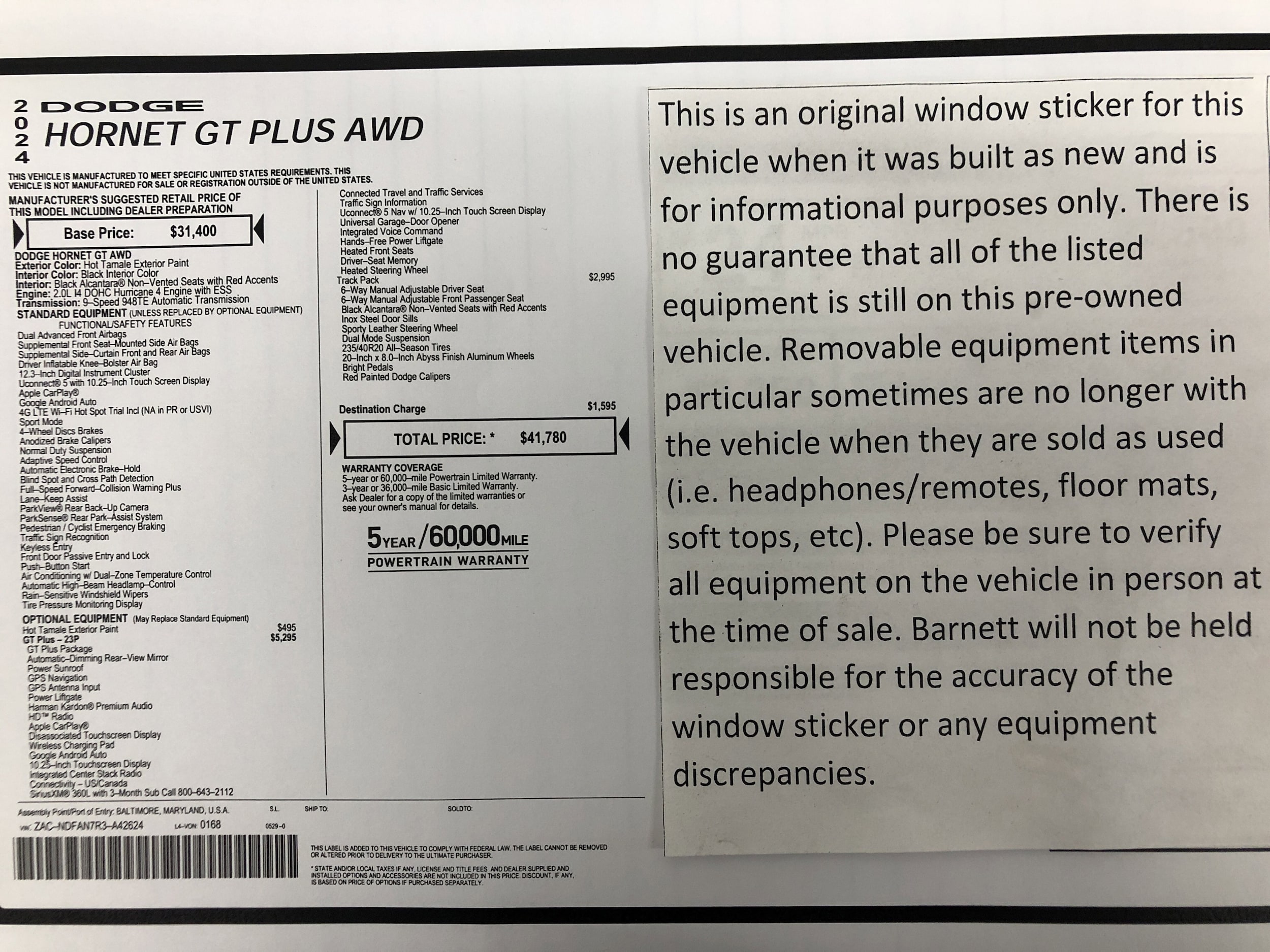 Used 2024 Dodge Hornet GT with VIN ZACNDFAN7R3A42624 for sale in Saint Paul, Minnesota