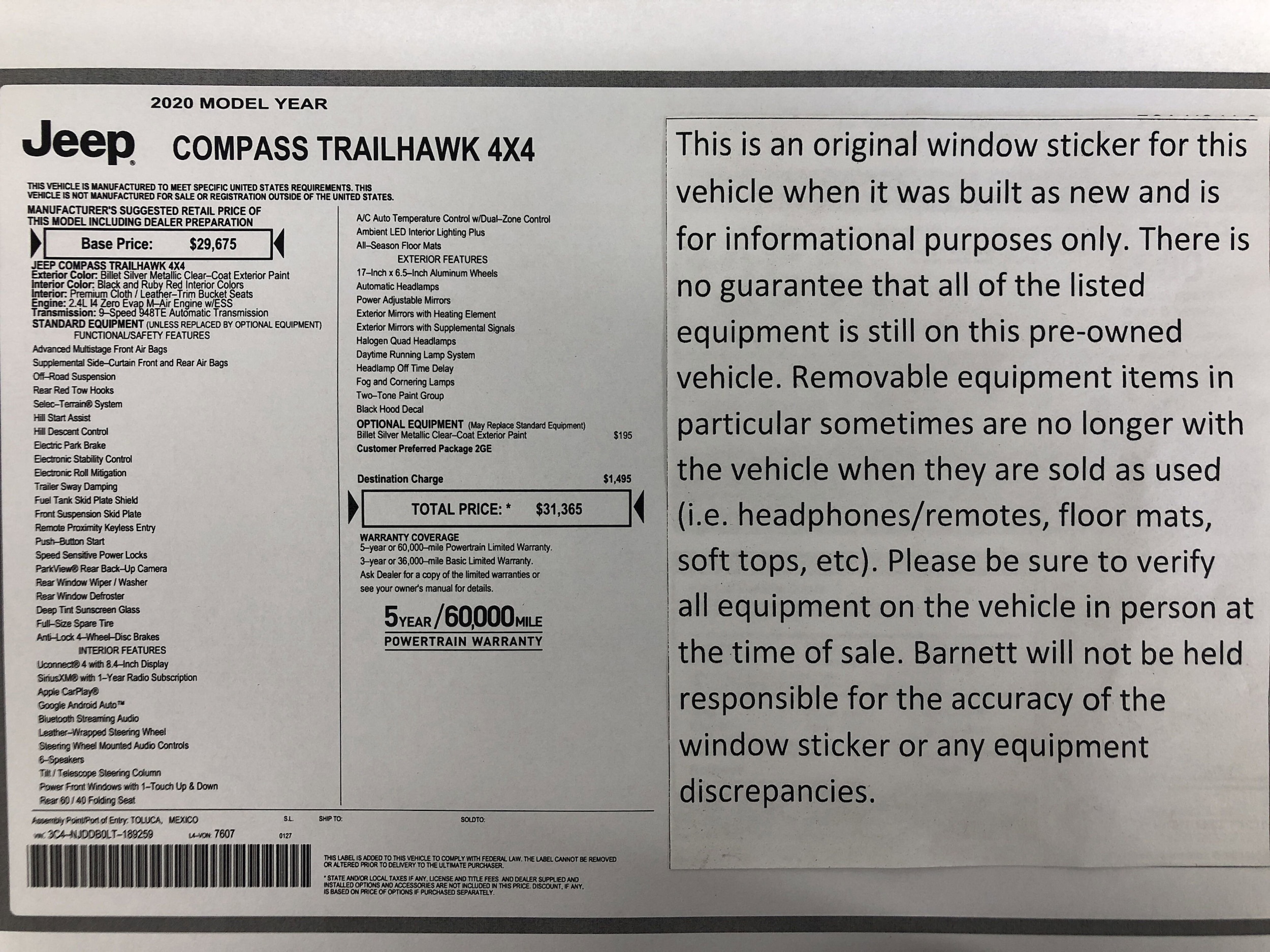 Used 2020 Jeep Compass Trailhawk with VIN 3C4NJDDB0LT189259 for sale in White Bear Lake, Minnesota